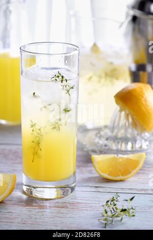 Easy summer cocktail ( Limoncello)  fresh lemon juice, vodka and club soda or sparkling water. This  drink  is the best way to cool off on a hot day. Stock Photo