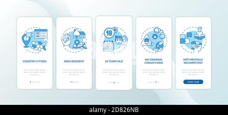 Online voting requirements onboarding mobile app page screen with concepts Stock Vector