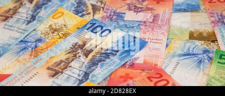 Collection of the new swiss banknotes (issued in 2017) Stock Photo