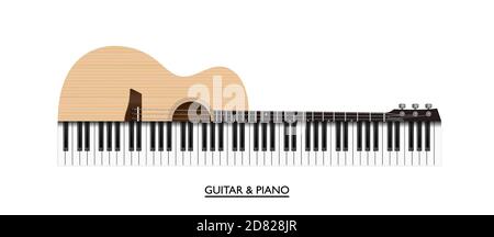 Acoustic guitar and piano keys abstract music instrument, vector illustration Stock Vector