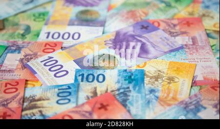 Collection of the new swiss banknotes (issued in 2017) Stock Photo