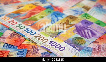 Collection of the new swiss banknotes (issued in 2017) Stock Photo