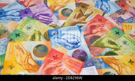 Collection of the new swiss banknotes (issued in 2017) Stock Photo