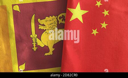 China and Sri Lanka two flags textile cloth 3D rendering Stock Photo