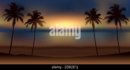 luxury holiday design with tropical sunset background and palm leaf vector illustration EPS10 Stock Vector