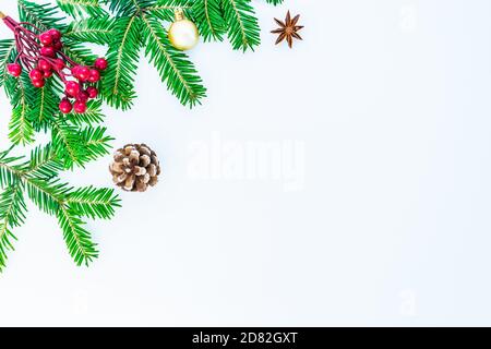 Christmas and New Year background. Holiday decorations isolated on a white background with space for text. Stock Photo