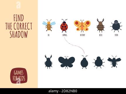 Cartoon Vector Illustration of Education. Shadow Matching Game for ...