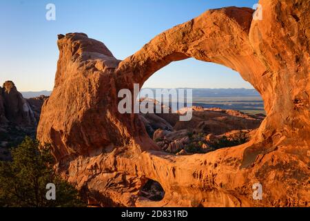 Double O Arch in Arches National Park, Utah. Stock Photo