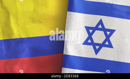 Israel and Colombia two flags textile cloth 3D rendering Stock Photo