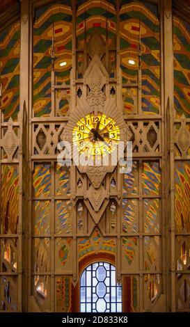 Lobby and clock in the Interior of the art-deco Guardian Building in Detroit, Michigan Stock Photo