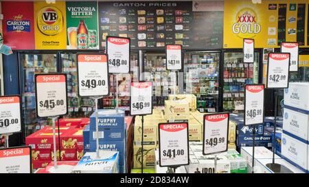 Display of special beers in an Australian liquor store Stock Photo