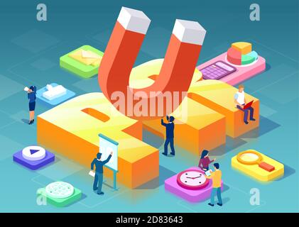 PR in business and social media impact in customer retention concept. Stock Vector