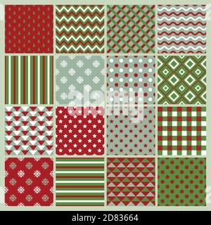 Collection of simple geometric Christmas texture. Stock Vector