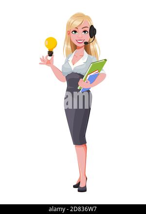 Business woman having a good idea. Beautiful businesswoman cartoon character. Vector illustration on white background Stock Vector