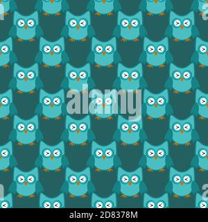 Owl stylized art seemless pattern green colors Stock Vector