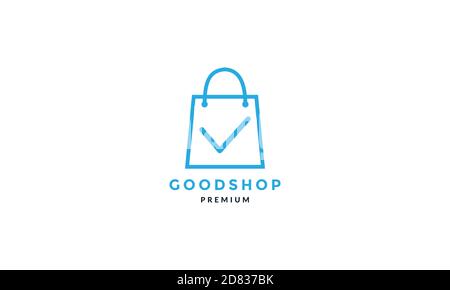 shopping bag with recommended mark line outline  logo vector icon illustration Stock Vector