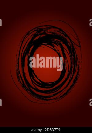Abstract background with circular expressive mascara brush stroke isolated on bloody red dark background. Decorative stylich card for design. Stock Vector