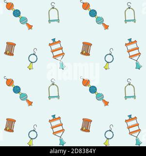 Seamless vector bright pattern for pet store bird toys Stock Vector
