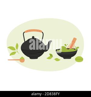 Matcha tea set vector illustration.  Stock Vector