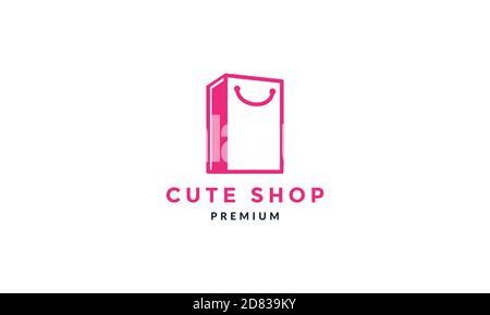 shopping bag pink line outline  logo vector icon illustration Stock Vector
