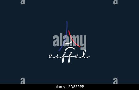 Eiffel tower line outline minimalist colorful logo vector icon illustration Stock Vector