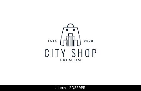 shopping bag with city line outline  logo vector icon illustration Stock Vector