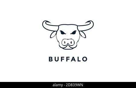 head buffalo strong line outline  hipster  logo vector icon illustration Stock Vector