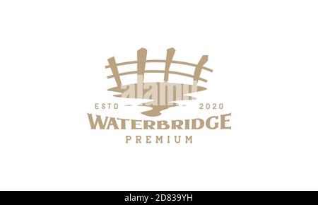 bridge traditional with river water vintage logo vector icon illustration Stock Vector
