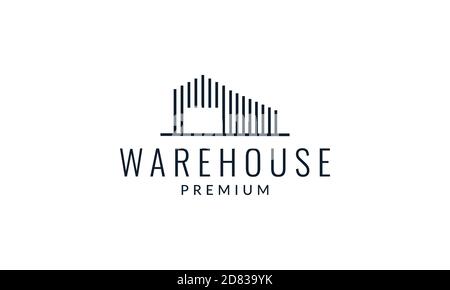 warehouse or shed or storage line art outline  logo vector icon illustration Stock Vector