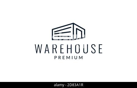 warehouse minimalist line art outline  logo vector icon illustration Stock Vector