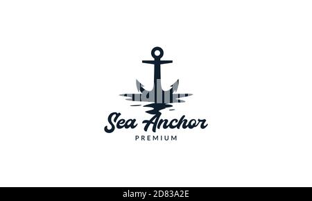 anchor with water sea silhouette logo vector icon illustration Stock Vector