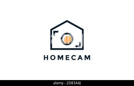 home or house with camera  photography line outline simple logo vector icon illustration Stock Vector
