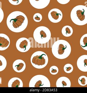 Pumpkin Theater pumpkins in white circles seamless vector repeat surface pattern design Stock Vector