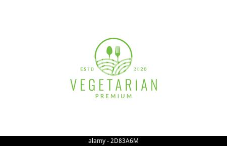 gardening or agriculture line with spoon and fork for food vegetarian logo vector icon illustration Stock Vector