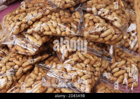 packed cashews pile for sale in the shop Stock Photo