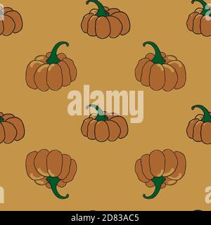 Pumpkins seamless vector repeat orange background surface pattern design Stock Vector
