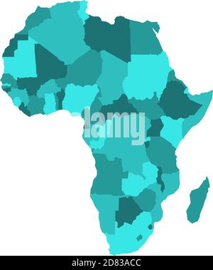 Political map of Africa in four shades of turquoise blue on white background. Vector illustration. Stock Vector
