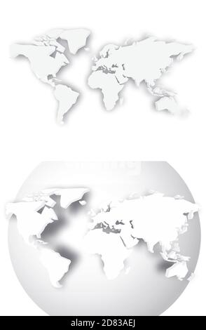 White 3D map of world with dropped shadow on background. Worldwide ...