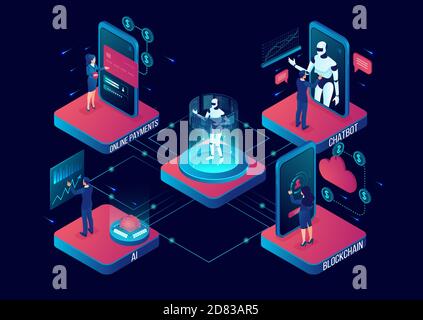 Artificial intelligence in online banking and customer assistance concept Stock Vector