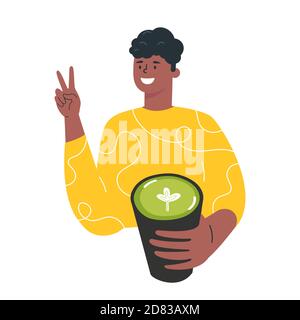 Man with a cup of tea matcha Stock Vector