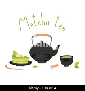 Flat vector cartoon illustration of matcha tea Stock Vector
