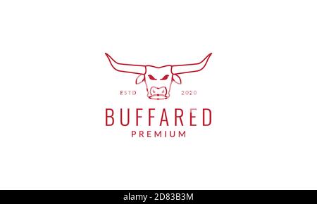 head buffalo long horn line outline  logo vector icon illustration Stock Vector