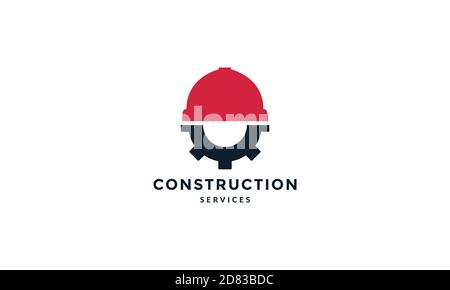 construction helmet worker with gear  logo vector icon illustration Stock Vector