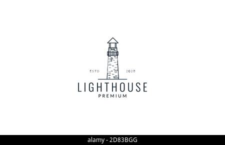 lighthouse line outline simple hipster logo vector icon illustration Stock Vector