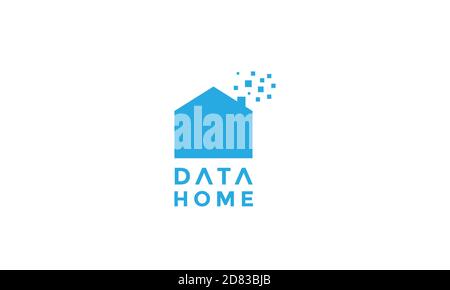 blue home or house with data tech modern logo vector icon illustration Stock Vector