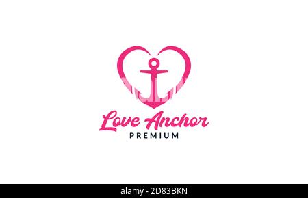 anchor with love or heart logo vector icon illustration Stock Vector