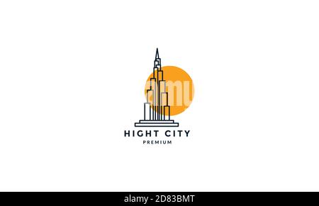 high tower building line minimalist logo vector icon illustration Stock Vector