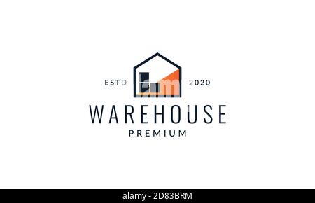warehouse simple line art outline abstract logo vector icon illustration Stock Vector