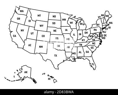 map of united states with postal abbrev