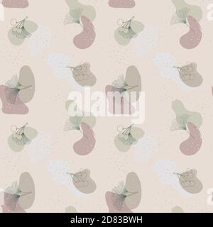 Vector seamless pattern of pastel colors.Abstract with ginkgo leaves and berries Stock Vector